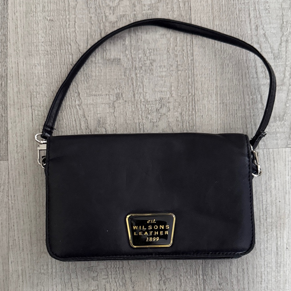 Wilsons Leather Black Mini Bag with Gold Plaque